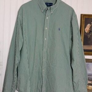 Ralph Lauren Classic Fit Green Stripe Button Down Shirt XXL